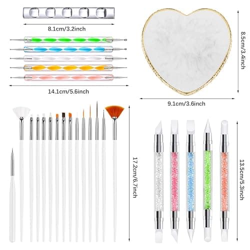 Nail Art Tools 27Pcs Set,Nail Art Brush,Resin Nail Art Palette,5 Pcs Nail Art Sculpture Pen,2-way Acrylic Silicone Engraving Pen Dotting Pen Tools Nail Art Kit for Nail Art DIY thumbnail 2