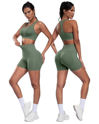 SALSPOR 3 Piece Workout Sets for Women Butt Lifting Leggings with High Impact Sports Bra Gym Shorts thumbnail 5