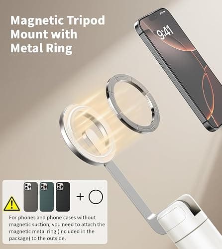 TONEOF 68" Magnetic Selfie Stick Tripod with Aluminum Strong Magnetic Holder for Magsafe, 360° Rotatable Travel Phone Tripod Stand with Metal Ring & Rechargeable Remote for iPhone/Android(Beige Gray) thumbnail 2