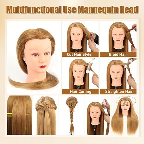 Mannequin Head with 80% Human Hair Face Mannequin Head for Hair styling Practice - Curling, Braiding, Cutting Multiple Hair Colors with Table Clamp Stand for Kids and Professionals 28inch thumbnail 5
