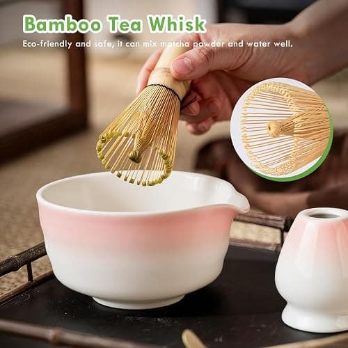 5 Pièces Matcha Kit, Ensemble à Matcha, Kit à Matcha, Avec Cuillere Matcha, Bol Matcha Bec Verseur, Fouet a Matcha, Support de Fouet à Matcha, Tamis à Matcha, pour La Cérémonie Du Thé Matcha (E) thumbnail 5