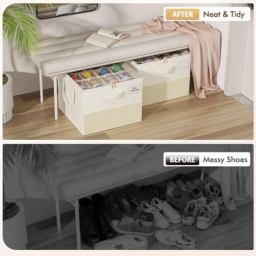 Plus Size 2 Pack Shoe Organizer for Closet, Foldable Shoe Storage Box | 16–24 Pair Shoe Storage for Sneakers, Boots & Heels with Adjustable Dividers, Clear Cover & Space Saving Closet Storage thumbnail 6