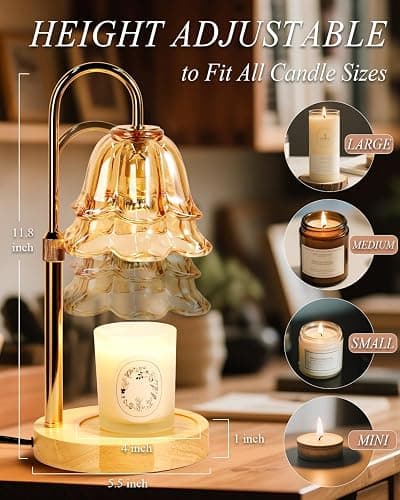 Flower Candle Warmer Lamp with Timer Dimmable, Christmas Birthday Gifts for Women Mom, Candle Warming Light Height Adjustable, Wax Melt Warmer for Jar Scented Candles, Housewarming Candle Lamp thumbnail 4