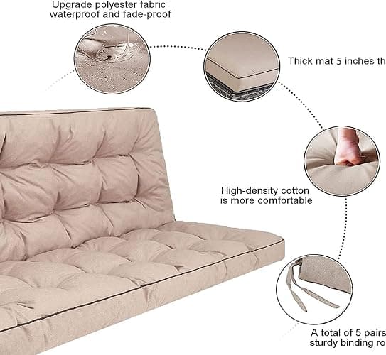rlosqvee Outside Benches Cushion with Backrest, Thicken Waterproof Swing Cushions 2/3 Seater Replacement, Porch Swing Cushions Outdoor (Beige, 55"x40") thumbnail 4