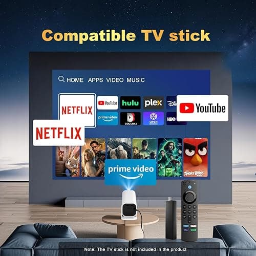 【Built-in APPS & Electric Focusing & Auto Keystone】Mini Projector With Wifi And Bluetooth, 1080P Portable Projector, Movie Projector for Bedroom, Supports Smartphones/TV Stick/iPad/PS5/Laptop/HDMI/USB thumbnail 8