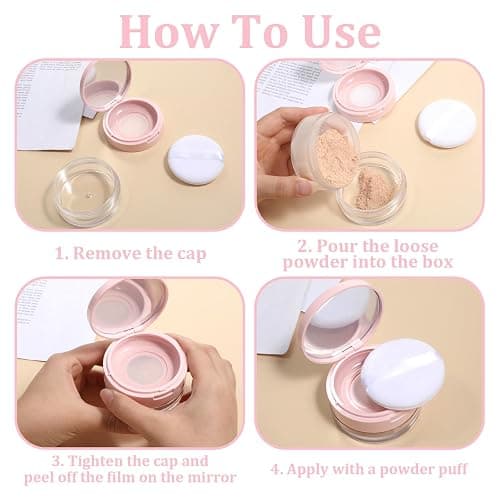 Loose Powder Cocntainers with Sponge Powder Puff and Mirror, No Leaks Empty Plastic Cushion Foundation Container Reusable Makeup Case with Lid thumbnail 3