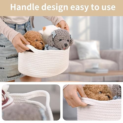Happyiren Cute Woven Storage Basket with Handle, Baskets for Gifts Empty, Gift Baskets for Christmas Birthday Baby Shower Burr, Decorative Organizer Box for Baby Toy Pet, 13" D x 8" W x 6" H thumbnail 4