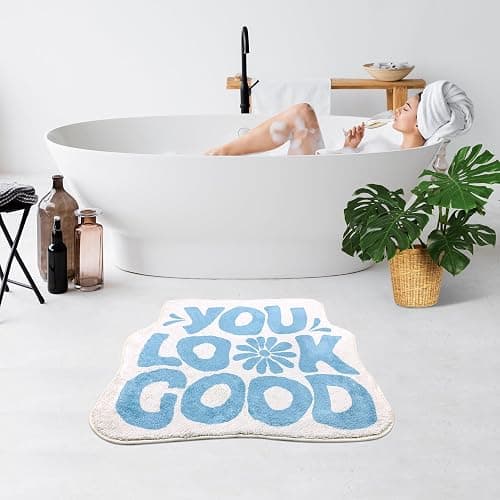 SHIYUE You Look Good Bath Mat Cute Funny Flower Bathroom Rug, Soft Absorbent Water Non Slip, Superior Washable Microfiber Cool Shower Preppy Decor Rug (Sky Blue 21"x25") thumbnail 6