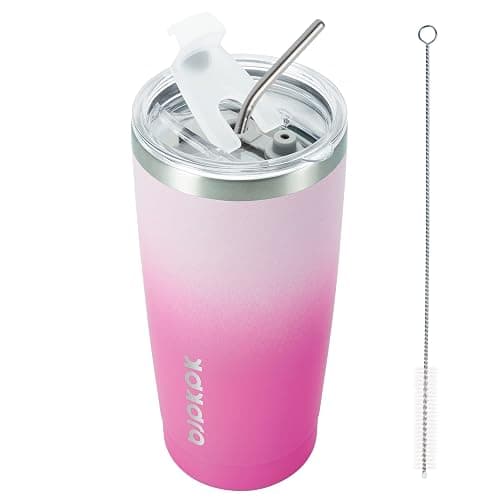 BJPKPK 20oz Stainless Steel Tumbler with Lid And Straw, Double Wall Vacuum Coffee Cup, Travel Mug for Ice Drink and Hot Beverage, Insulation Travel Tumblers Cups,Cherry Blossom - Image 1