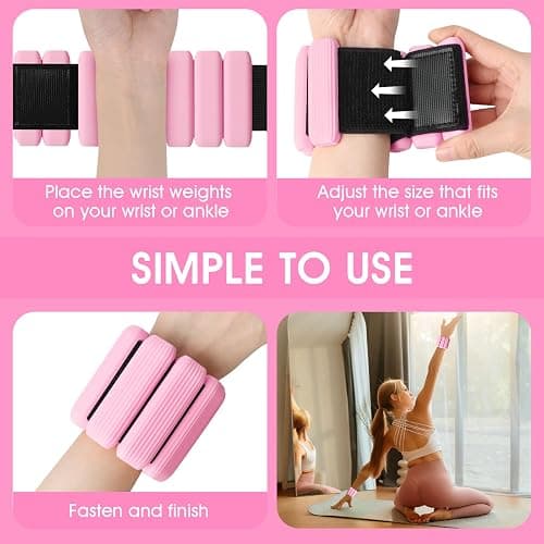 MESUADESI Wrist Weights Set of 2, Wearable Wrist Ankle Weights for Women & Men, Silicone Weighted Bangles Adjustable Arm and Leg Weights for Walking Yoga Pilates Running Dance Gym 2lb thumbnail 6