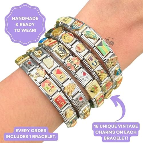 Present Realm Italian Charm Bracelet - Mystery Assorted Vintage with 18 Unique Italian Charms, Silver Assembled Set of 1 Full Bracelet thumbnail 3