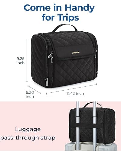 BAGSMART Hanging Travel Toiletry Bag, Large Capacity Water-resistant Cosmetic Organizer with Handle for Brushes Accessories, Black thumbnail 5