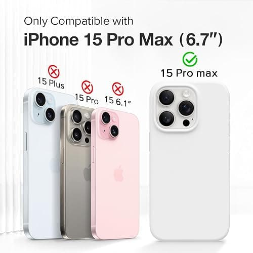 GONEZ for iPhone 15 Pro Max Case Silicone, Compatible with Magsafe, Camera Protector + Screen Protector, Soft Anti-Scratch Microfiber Lining, Liquid Silicone Shockproof Phone Cover, White thumbnail 2