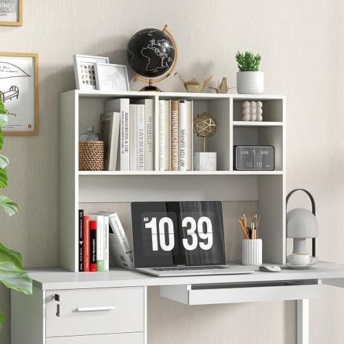 Tangkula Desktop Bookshelf, Countertop Storage Hutch with 4 Shelves for Computer Desk, Desktop 2-Tier Display Rack, Multipurpose Wood Desktop Hutch Storage Organizer for Dorm Office Home (White) thumbnail 2