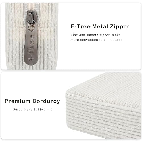 E-Tree Cute Small Makeup Bag,Cosmetic Toiletry Make up Little Items Pouch for Purse,Zipper Mini Tech Charger Cable Electronic Organizer Case,Travel Accessories for Women Men Teen,White Corduroy thumbnail 5