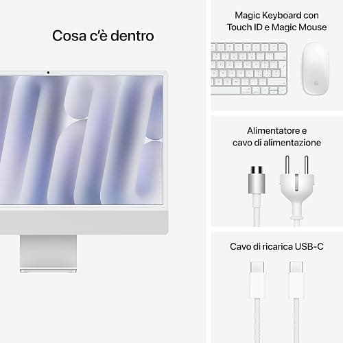 Apple iMac Computer desktop all-in-one: Chip M4, CPU 10-core e GPU 10-core: display Retina 24'', 16GB di memoria unificata, 256GB di archiviazione SSD, Vetro nanotexture. Per iPhone/iPad; Argento thumbnail 6