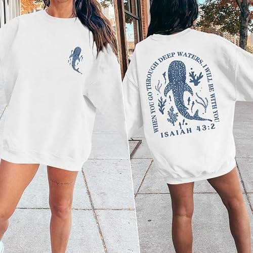 Sulayesh Christian Whale Shark Sweatshirts for Women Jesus God Bible Verse Hoodie Religious Faith Graphic Long Sleeve Shirts thumbnail 6