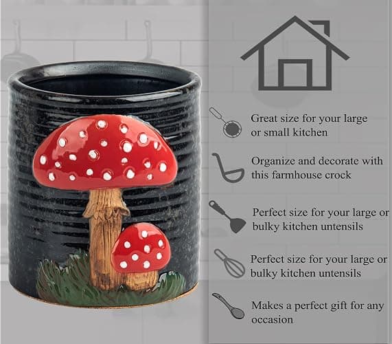 dgudgu Mushroom Kitchen Utensil Holder For Countertop Ceramic Utensil Holder For Kitchen Counter Large Cooking Utensil Utensil Crock Holder Spatula Holder Utensil Organizer For Countertop thumbnail 5