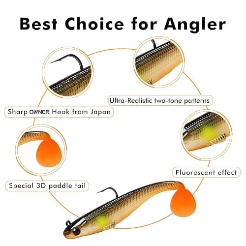 TRUSCEND Easy Catch Pre-Rigged Soft Lures, Unique Vibrating Swim Action and Trembly Sinking Move for More Bites, Amazing Soft Swimbait for Family Fishing, Fishing Lures for Bass Trout Crappie Walleye thumbnail 3