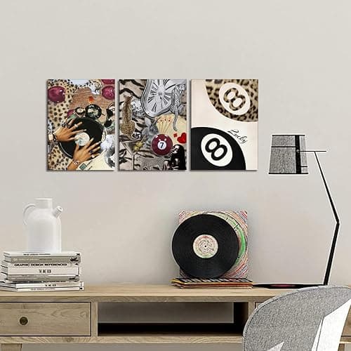 Trendy Leopard Wall Art Set of 3, Cheetah Wall Decor Aesthetic, Black Girl 8 Ball Poster Canvas Print Pictures Funky Lucky Artwork for Bedroom Living Room Framed 12x16 inch thumbnail 2