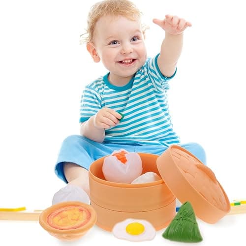 NUOBESTY Chinese Breakfast Play Food Set 58Pcs Pretend Kitchen Toys with Dim Sum Cooking Food for Kids Role Play Learning 6.29X5.51X1.77In thumbnail 8