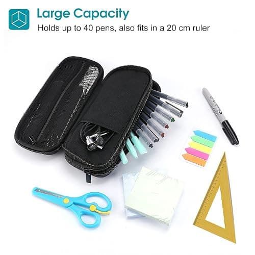 ProCase Pen Pencil Case, 2-Layer EVA Zipper Pencil Box Pouch Large Capacity Stationery Storage Organizer for School Office Supplies -Black thumbnail 5