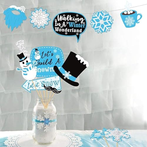 Snowflake Photo Booth Props 38 Pcs Frozen Party Decorations Winter Wonderland Party Favor for Holiday Party Christmas Party Supplies thumbnail 7