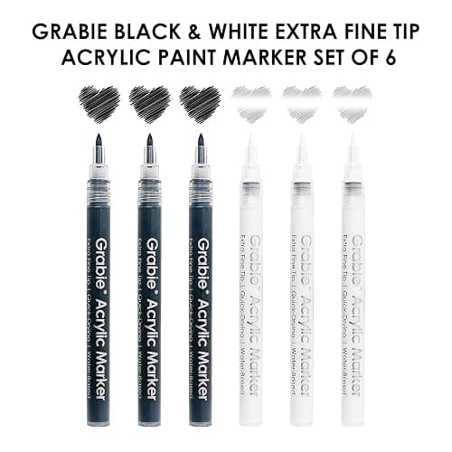 Grabie 6 Pack of Black & White Acrylic Paint Markers, 0.7 mm Extra Fine Tip | Extra Fine Tip, Quick Drying, Waterproof And Fade Resistant, Fine Details And Highlights, Rock Glass Wood Canvas Ceramic thumbnail 4