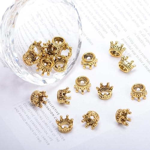 AD Beads 20 Pieces Solid Metal King & Queen Crown Big Hole Bracelet Connector Charm Beads thumbnail 3