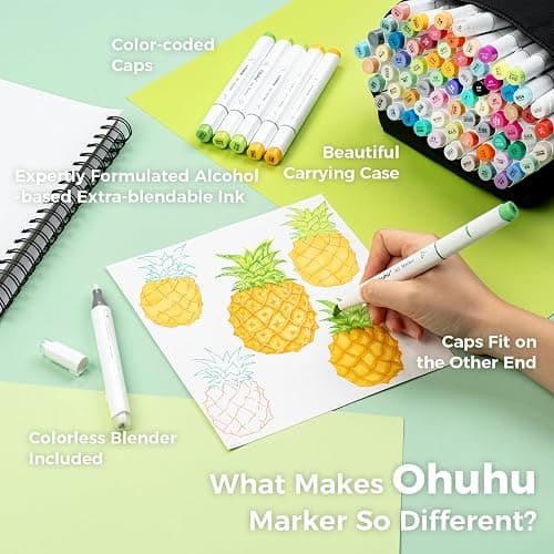 Ohuhu Alcohol Brush Markers 120-Color, Brush& Chisel Dual Tips Sketch Marker for Adults Artists, Alcohol-Based Art Markers w/ 1 Blender for Sketching Illustration, Adult Coloring Book Art Pen Gifts thumbnail 6