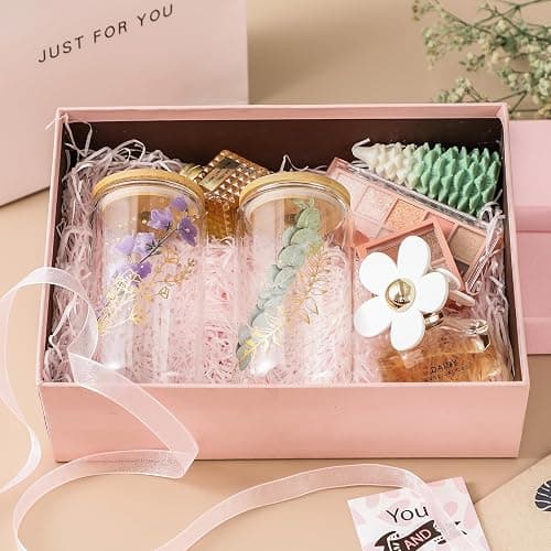 2 Pack Glass Cups with Bamboo Lids and Straws 16 oz, Gifts for Women, Drinking glasses set, Iced Coffee, Tea Cup, Cute Aesthetics Tumbler Cup, Mothers Day, Birthday Gifts for Her Mom thumbnail 4