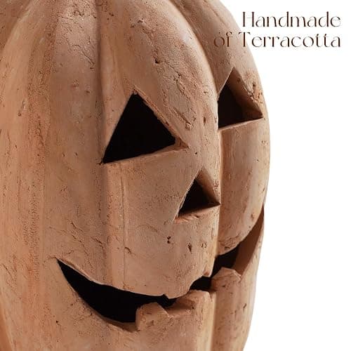 Fall Decor - Halloween Decorations - 15" H Handmade Terracotta Pumpkin Jack O' Lantern Outdoor Indoor -Cute Halloween Farmhouse Autumn Festival Decoration for Home Table Porch Mantel Front Door Room thumbnail 3