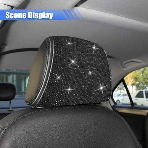 Craedli 2PCS Bling Car Headrest Covers, Sparkling Rhinestone Breathable Car Seat Head Rest Protector, Universal Vehicle Interior Decoration Accessories for Most Cars (Black) thumbnail 6