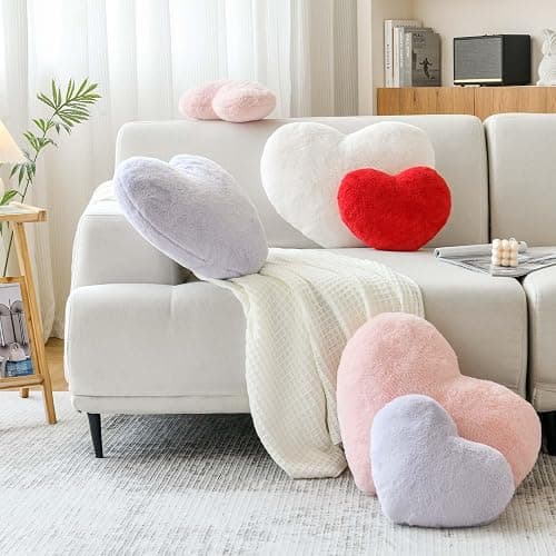 XVTRU Pink Heart Pillows, Cute Heart Decorative Pillow, Heart Shaped Throw Pillows for Bed, Faux Rabbit Fur Plush Hoom Decor Pillow Cushion for Chair Sofa Living Room (Mini 12.9" x 9.8") thumbnail 3