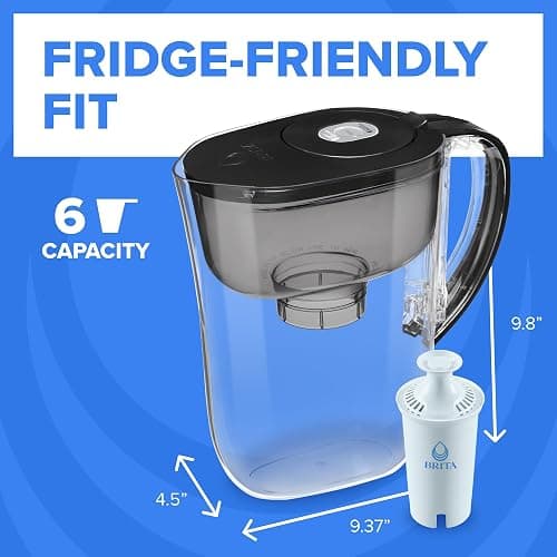 Brita Metro Small 6-Cup Water Filter Pitcher with BritaPlus Filter, WQA NSF/ANSI Certified, Reduces 2X Contaminants vs. Standard, Reduces Chlorine, Zinc, Copper, Mercury & More, Black thumbnail 7