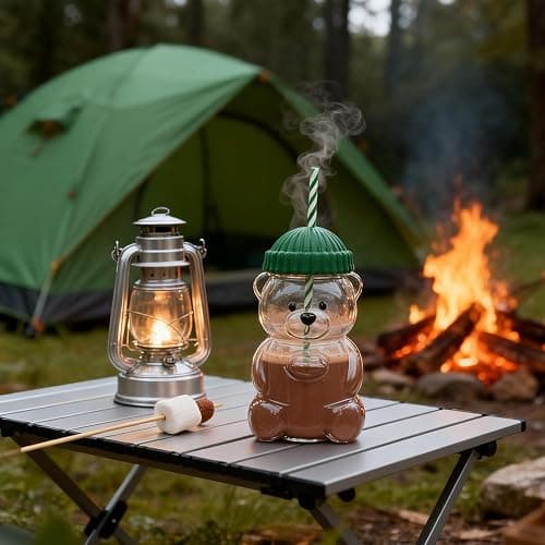 2025 New Bear Straw Cup, Cute Bears Glass Cup with Straw, 20oz Reusable Glass Tumbler with Lid for Iced Coffee, Milk Tea, and Cocktails, Dishwasher Safe (green) thumbnail 4
