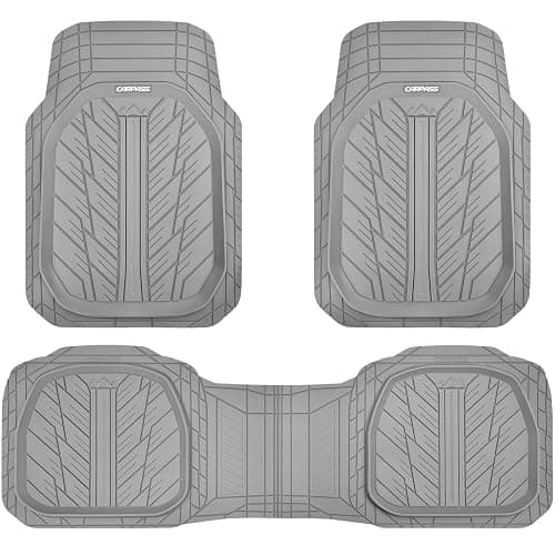 CAR PASS Deep Dish Rubber Floor Mats for Cars Full Set,Heavy Duty Car Mats,Universal Waterproof Trim-to Fit Automotive Floor Mats for Truck Van SUV, Durable All-Weather Car Mats 3-Piece (Light Gray) - Image 1