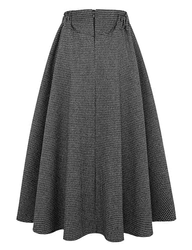 IDEALSANXUN Women’s Fall Winter High Waisted Wool Plaid A-line Long Skirt thumbnail 4