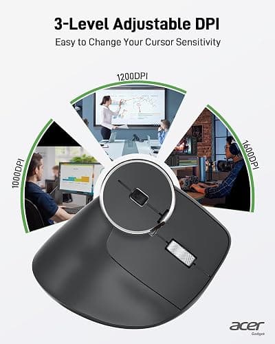 acer Ergonomic Mouse Wireless, Adjustable DPI Vertical Mouse 1000/1200/1600 with 6 Buttons, Rechargeable Ergo Mice with 2.4GHz USB Receiver for Computer, Laptop, PC, iMac and Desktop thumbnail 8