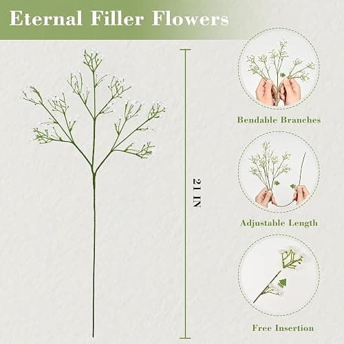 6Pcs Babys Breath Artificial Flowers, 21'' White Gypsophila Fake Flowers | Realistic Baby Breath Flowers Artificial Bulk for Wedding Centerpieces Bouquet Floral Arrangement Baby Shower Vase Filler thumbnail 9