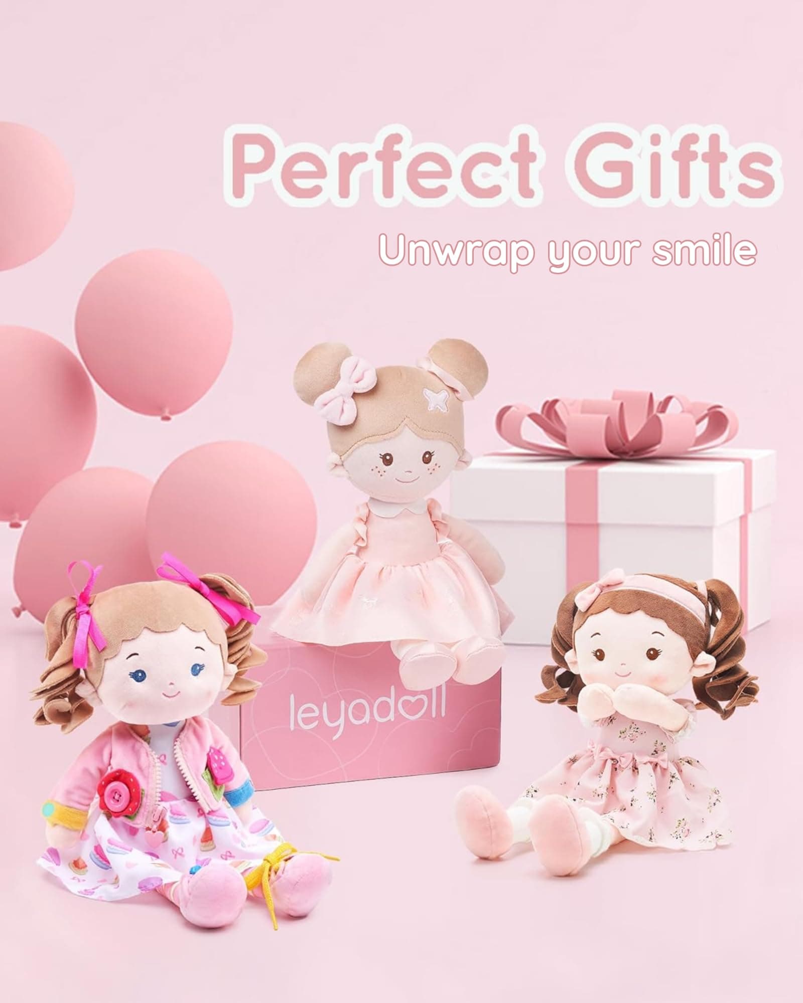 LeyaDoll Learning Sensory Doll (16") for Toddlers, Montessori Toys for 2-Year-Old Girls Christmas, Birthday Gifts, Plush Doll with Zipper, Shoelace, Button-Busy Flora Girl-Cupcake Girl thumbnail 3