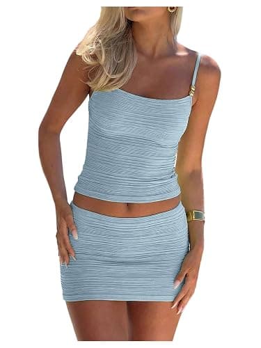 Verdusa Women's 2 Piece Skirt Sets Beaded Crop Cami Tops with Low Rise Mini Skirt - Image 1