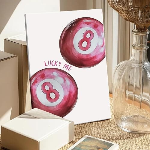 Framed Pink Preppy Canvas Wall Art Set of 3, Trendy Cheetah Pictures Wall Decor, Funky Lucky 8 Ball Coquette Lip Paintings Prints Y2K Girly Aesthetic Home Decor for Living Room Bedroom Dorm 12x16 inch thumbnail 7