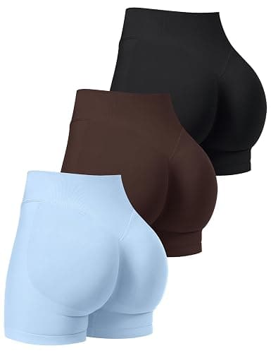 OLCHEE Womens Workout Shorts Seamless Scrunch Butt Lifting 3 Pack Yoga Gym Athletic High Waisted Tummy Control Booty 4.1" - Image 1