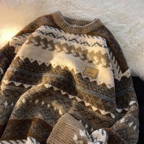 OCUH Grandpa Sweater Striped Sweater Women Ribbed Knit Jumper Top Knit Sweater Vintage Pullover Sweater thumbnail 4