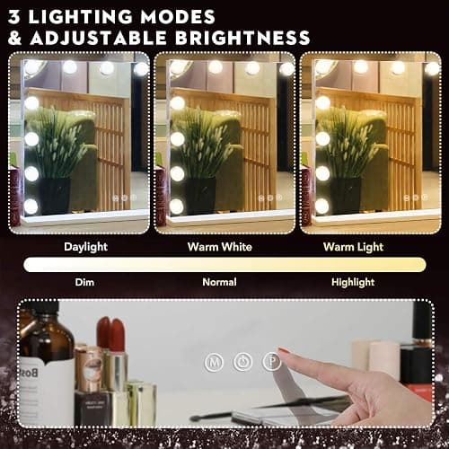 Fenair Hollywood Vanity Mirror with Lights Lighted Makeup Mirror with 14 Dimmable LED Bulbs,Adjustable Brightness,Touch Screen, USB Port,Tabletop thumbnail 3