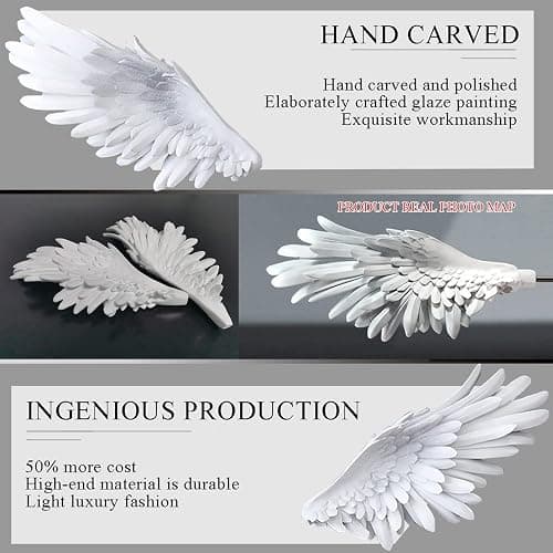 SUN RDPP Angel Wings Wall Decor, 3D Large White Angels Wings Wall Sculptures Art Decor, Angel Wings Statue Ornament for Wall Living Room Bedroom thumbnail 4