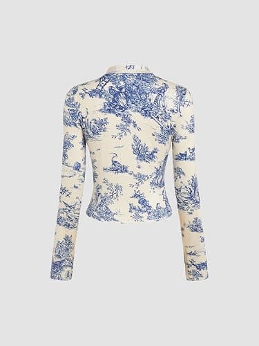 CIDER Women's Floral Knitted Long Sleeve Mock Neck Going Out Slim Fit Tops Fall Outfits Trendy Clothes thumbnail 5