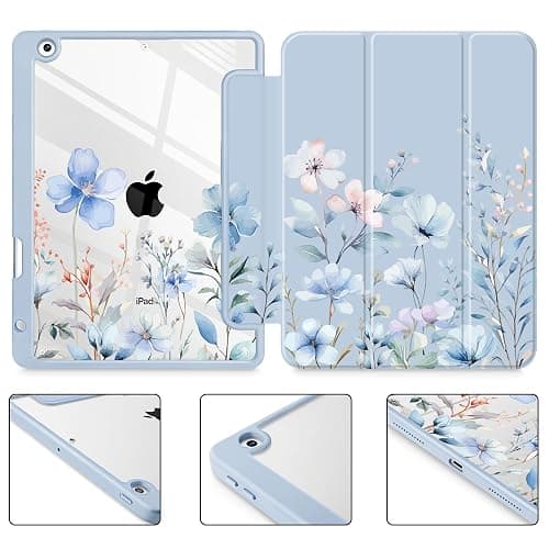 May Chen for iPad 9th Generation with Pencil Holder, iPad 8th/7th Gen Case 10.2-inch, [Penceil Holder] Trifold Stand Auto Wake/Sleep Clear TPU Protection Back Cover, Wild Flowers thumbnail 6