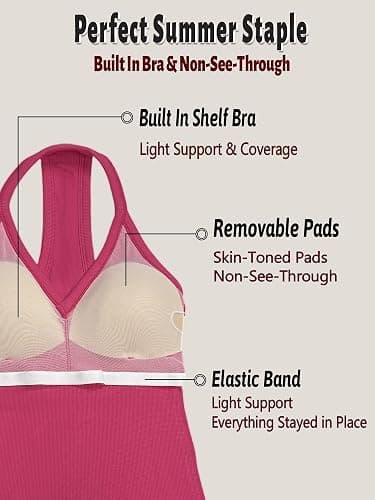 Danysu V Neck Cotton Tank Tops with Built-in Shelf Bra Sleeveless Racerback Fitted Basic Cami Shirts thumbnail 4